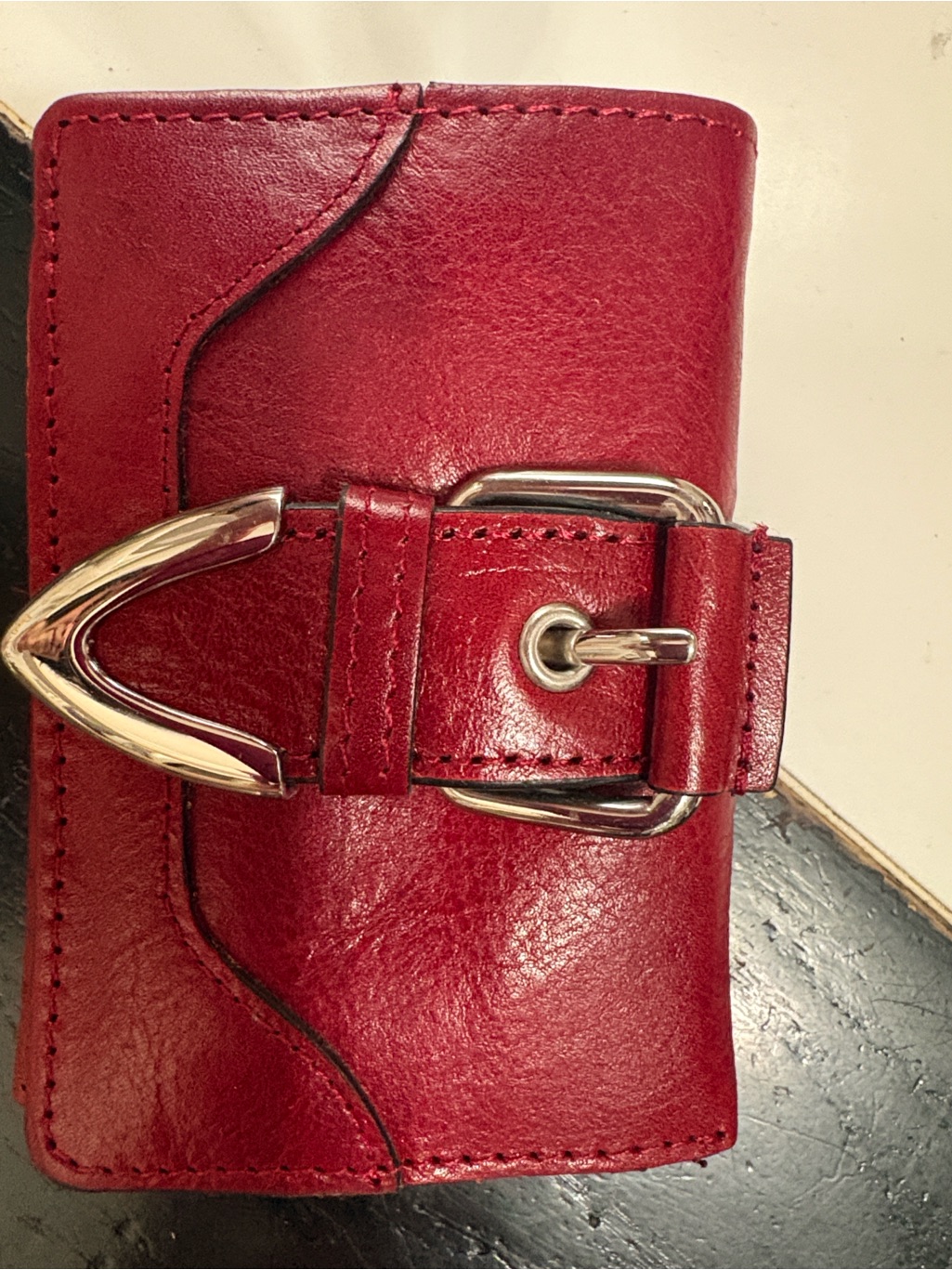 Wilsons Leather Red Leather Key Card Holder With Silver Buckle Wilsons Leather Red Leather Key Card Holder With Silver Buckle